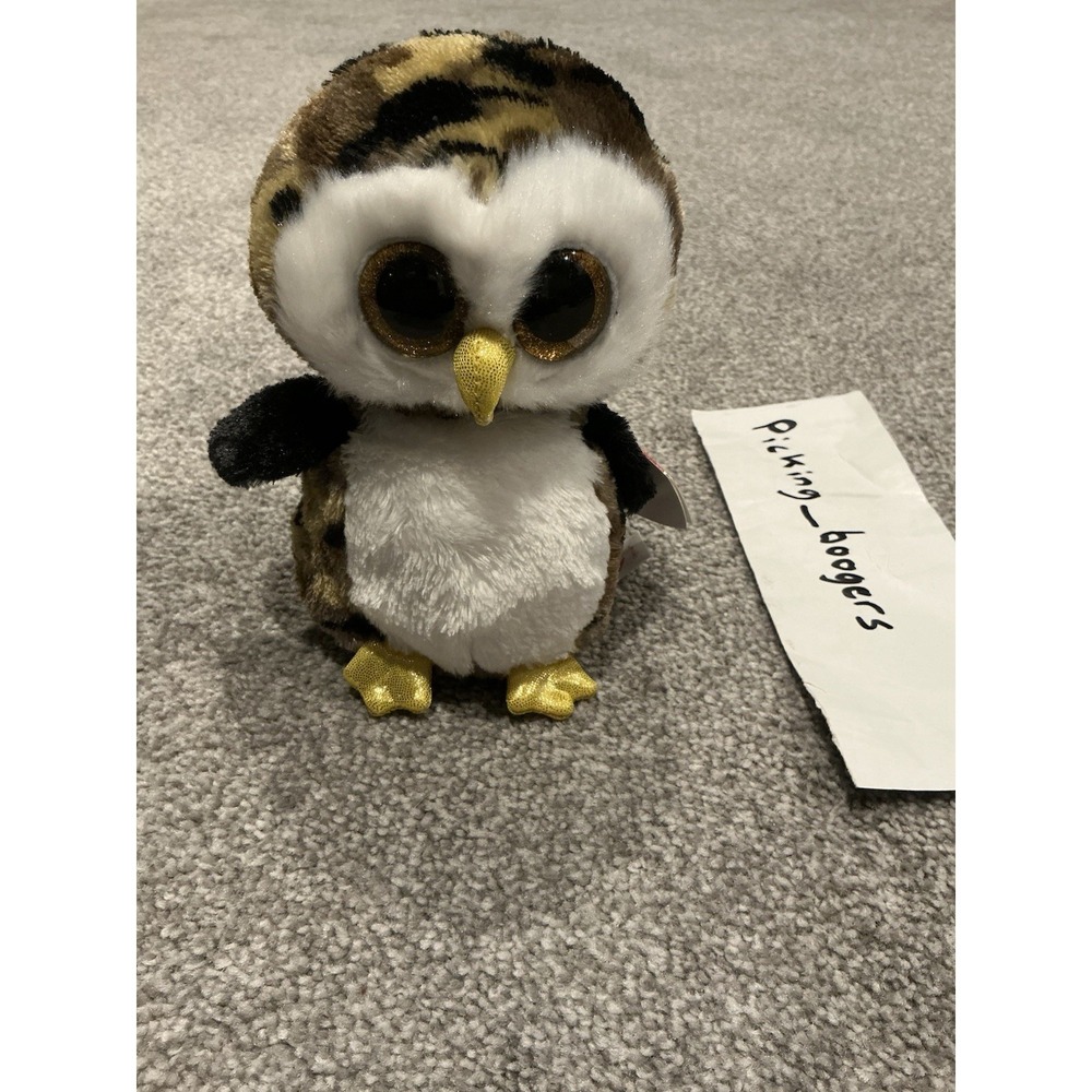Ty Beanie Boos OWLIVER the Owl Camouflage 6in Plush 2014 Gold Glitter Eyes NWT‎
